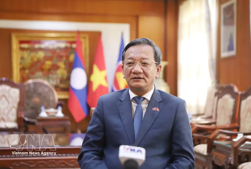Vietnamese Ambassador to Laos Nguyen Minh Tam grants an interview to the Vietnam News Agency. (Photo: VNA)
