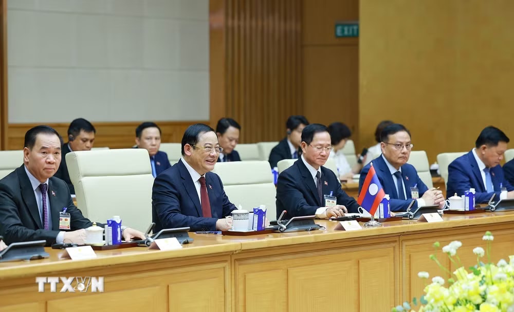 Thủ tướng Lào Sonexay Siphandone phát biểu. (Ảnh: Dương Giang/TTXVN) ttxvn-thu-tuong-le-minh-hung-va-thu-tuong-lao-sonexay-siphandone-hoi-dam-8810890.jpg