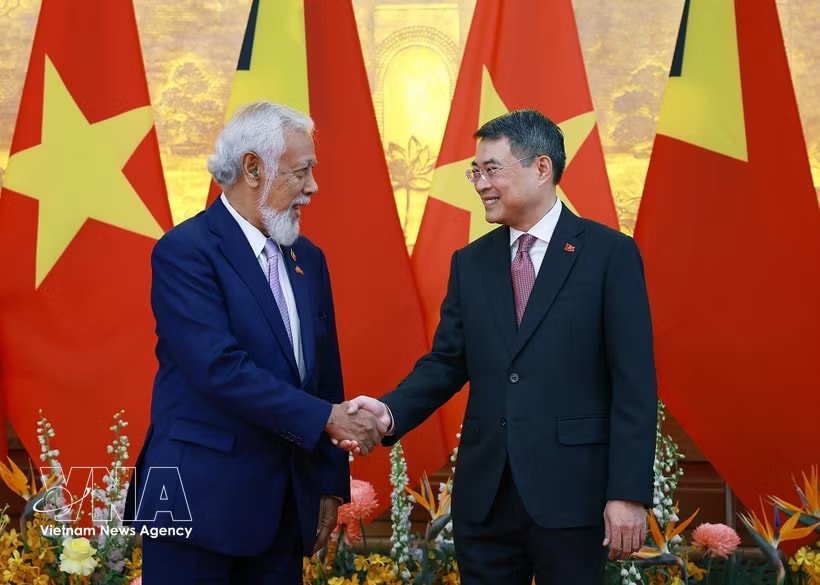 Prime Minister Le Minh Hung (R) and Timor-Leste counterpart Kay Rala Xanana Gusmão (Photo: VNA)