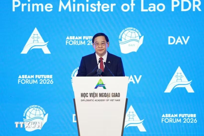 Thủ tướng Lào Sonexay Siphandone phát biểu tại Phiên khai mạc Diễn đàn Tương lai ASEAN lần thứ ba. (Ảnh: Dương Giang/TTXVN)