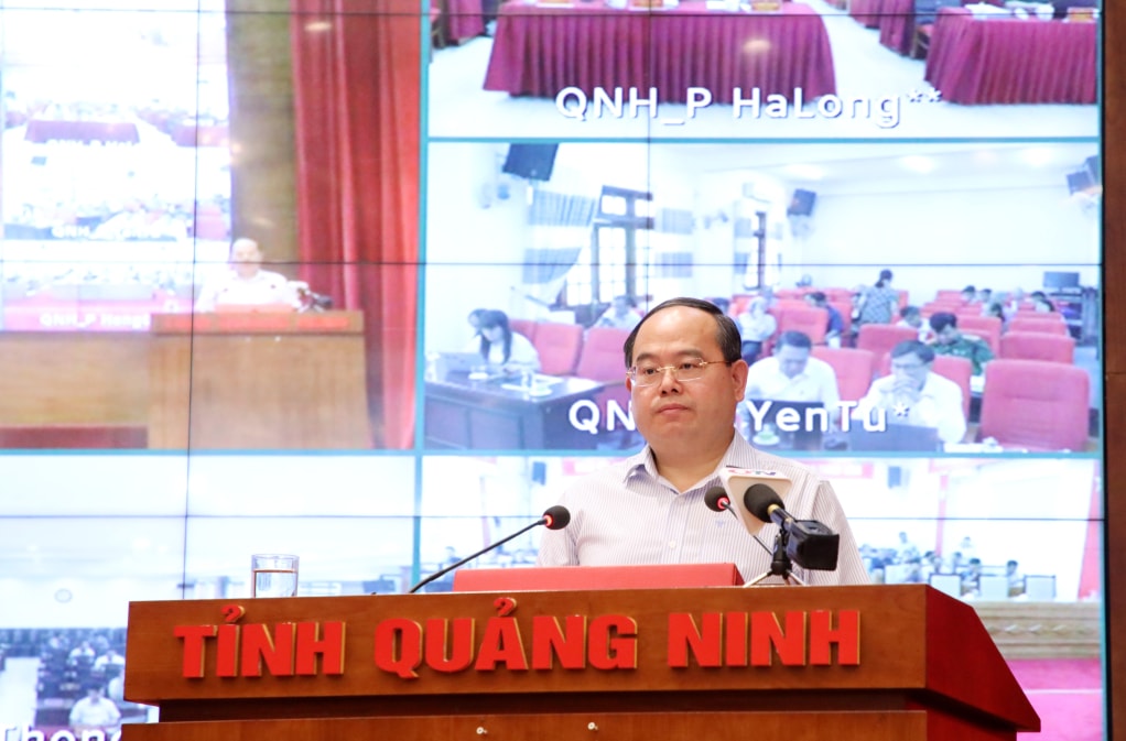 Ủy viên Trung ương Đảng, Bí thư Tỉnh ủy, Trưởng Đoàn ĐBQH tỉnh Quản Minh Cường phát biểu chỉ đạo tại hội nghị.