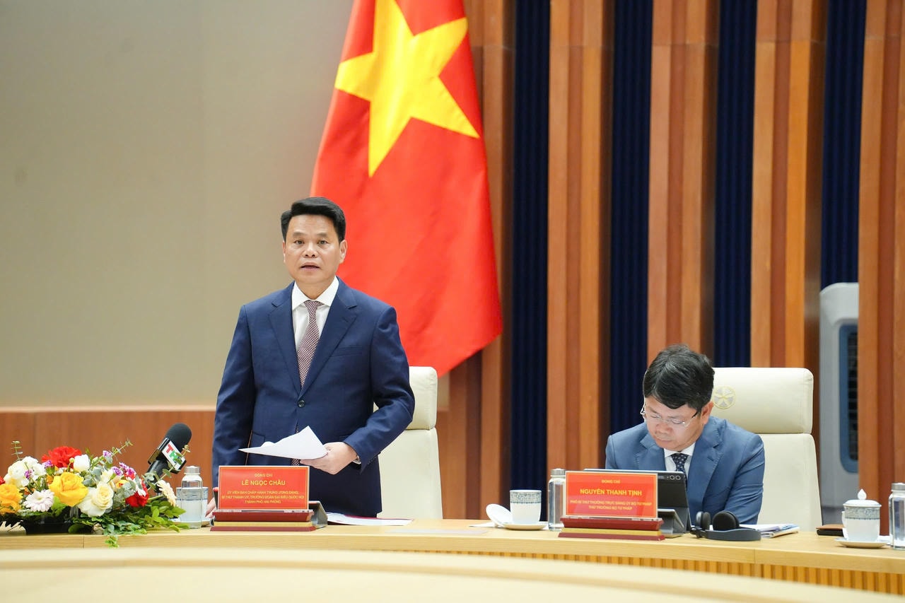 Bí thư Thành ủy Hải Phòng Lê Ngọc Châu phát biểu. Ảnh: baophapluat.vn