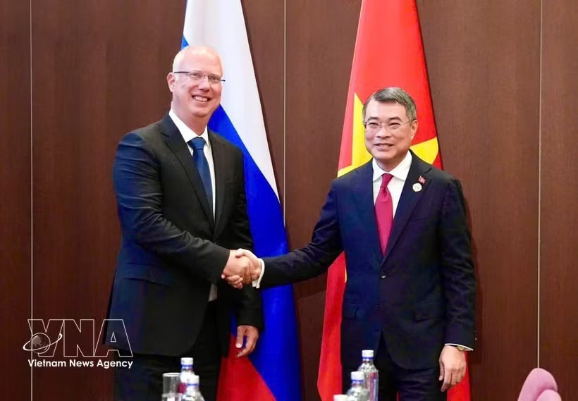 Prime Minister Le Minh Hung (R) and Kirill Dmitriev, CEO of the Russian Direct Investment Fund (RDIF). (Photo: VNA)