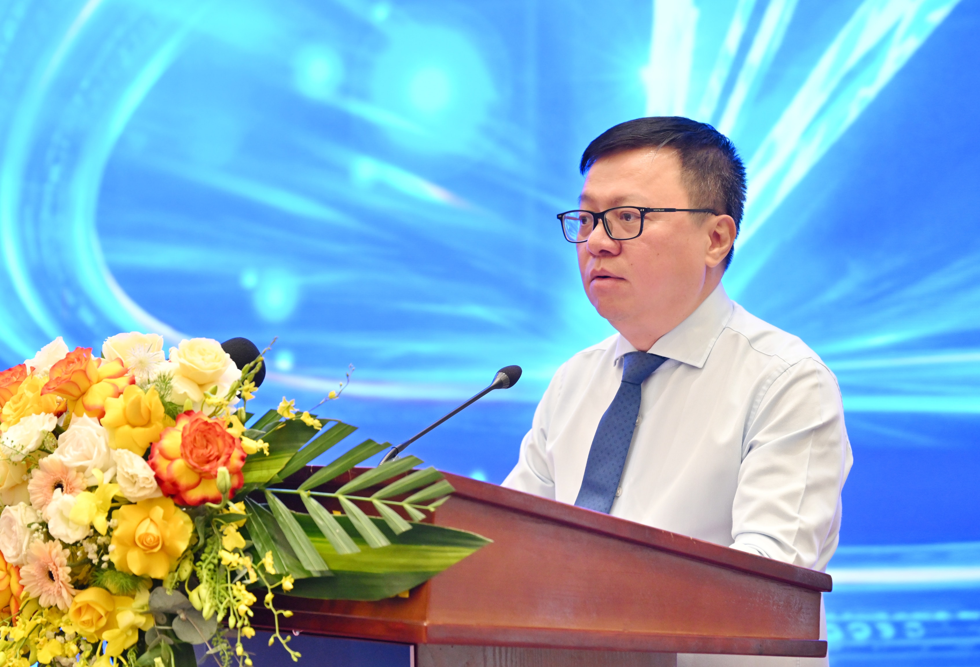 Phó Trưởng Ban Tuyên giáo và Dân vận Trung ương, Tổng Biên tập báo Nhân dân, Chủ tịch Hội Nhà báo Việt Nam Lê Quốc Minh phát biểuVQK_5205