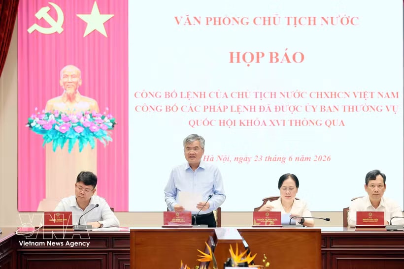 Deputy Head of the Presidential Office Can Dinh Tai chairs the press conference on June 23. (Photo: VNA)