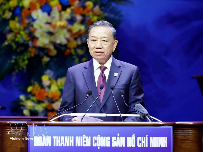 Party General Secretary and State President To Lam addresses the opening session of the 13th Ho Chi Minh Communist Youth Union National Congress for the 2026–2031 term in Hanoi on June 25 (Photo: VNA)