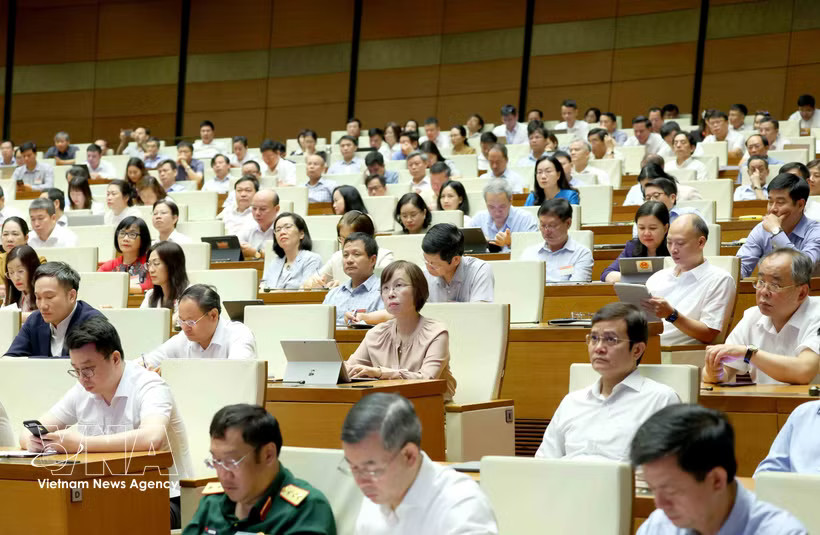 Officials attend the July 1 conference reviewing the one-year implementation of the overall organisational model of the political system and the three-tier administration model. (Photo: VNA)