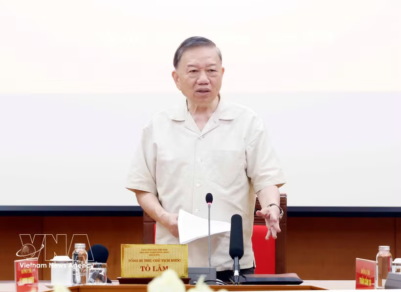 Party General Secretary and State President To Lam speaks at the second session of the Central Steering Committee for Vietnamese culture development in Hanoi on July 13. (Photo: VNA)