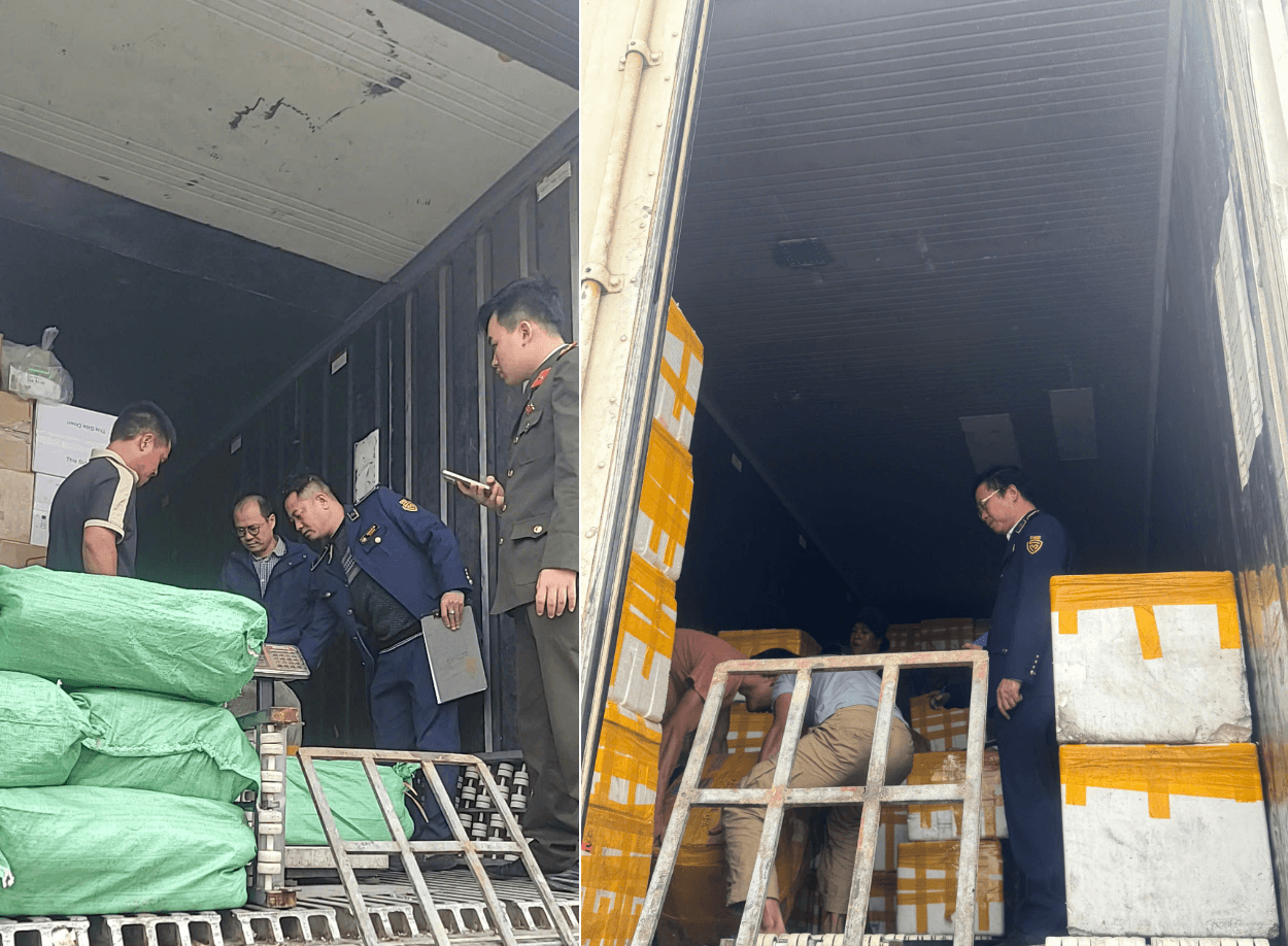 Lực lượng chức năng ngăn chặn thực phẩm bẩn chuẩn bị đưa ra thị trường. Ảnh QLTT