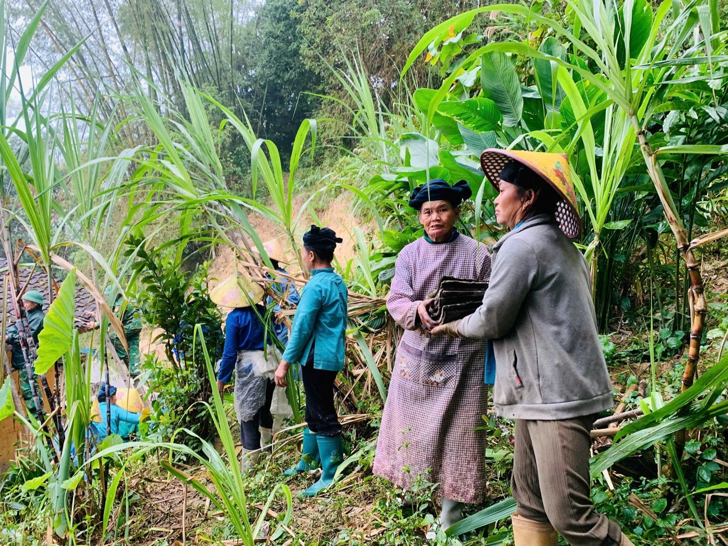 Không ai đứng ngoài cuộc, bà con trong thôn cùng góp sức chuyền từng viên ngói, chung tay dựng nên những mái ấm nghĩa tình cho người nghèo.