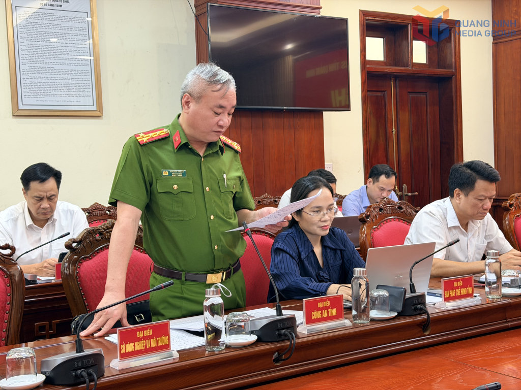 Lãnh đạo Công an tỉnh tham gia ý kiến tại hội nghị