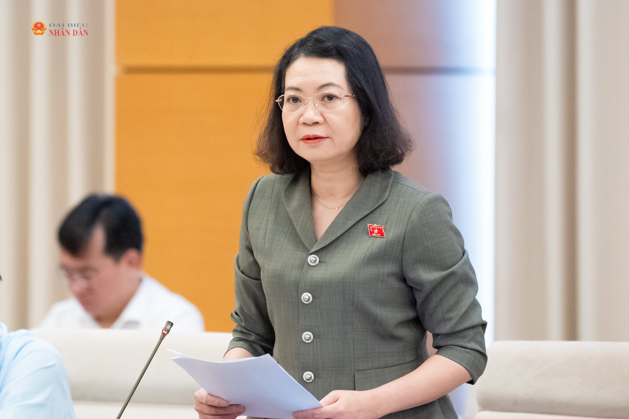 Phó Chủ nhiệm Ủy ban Pháp luật và Tư pháp Mai Thị Phương Hoa trình bày tóm tắt báo cáo thẩm tra sơ bộ, đề xuất các vấn đề cần Quốc hội tập trung thảo luận
