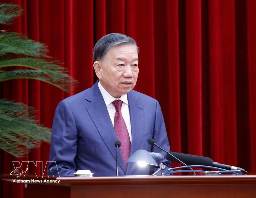 Party General Secretary and State President To Lam delivers the opening remarks at the third plenum of the 14th Party Central Committee on July 20. (Photo: VNA)