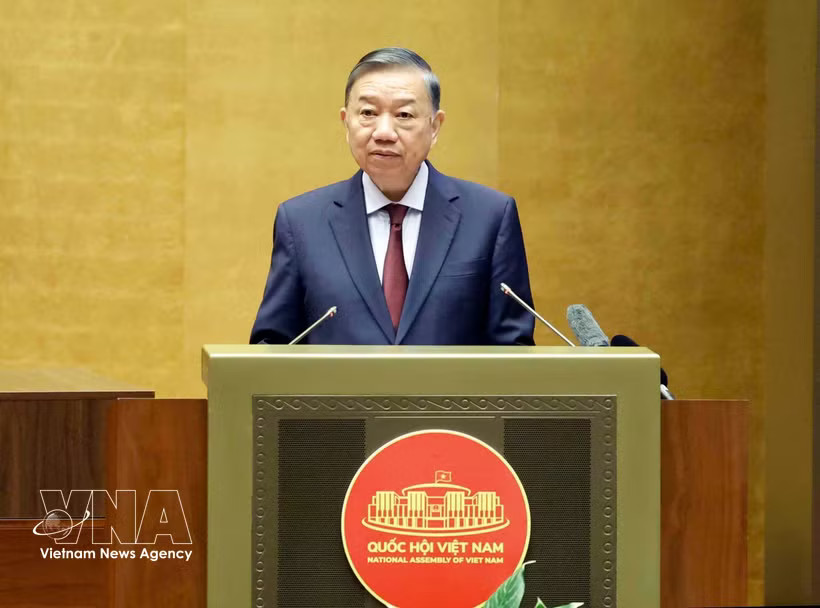Party General Secretary and State President To Lam speaks at the national teleconference held in Hanoi on July 29 to study, disseminate and implement the resolutions adopted at the Party Central Committee’s recent third meeting. (Photo: VNA)