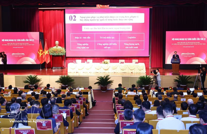 The 22nd national conference on foreign affairs takes place in Hanoi on August 2 within the framework of the 33rd Diplomatic Conference. (Photo: VNA)