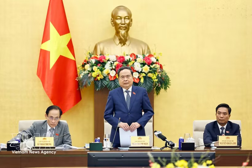 National Assembly Chairman Tran Thanh Man speaks at the meeting with leaders of the Ministry of Foreign Affairs, Vietnamese ambassadors and heads of representative missions abroad. (Photo: VNA)