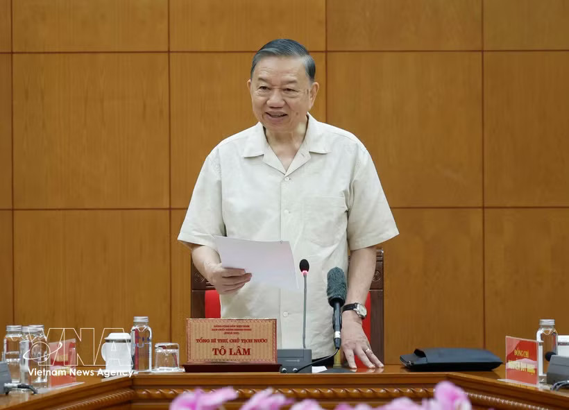Party General Secretary and State President To Lam speaks at the working session with the Government Party Committee and relevant agencies in Hanoi on August 6. (Photo: VNA)