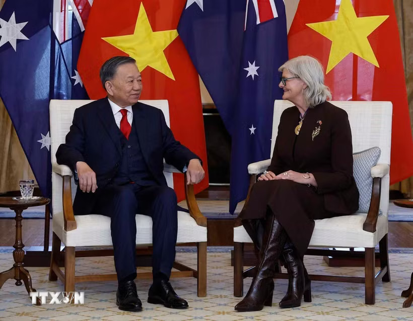 Tổng Bí thư, Chủ tịch nước Tô Lâm hội kiến Toàn quyền Australia Sam Mostyn. (Ảnh: Thống Nhất/TTXVN)