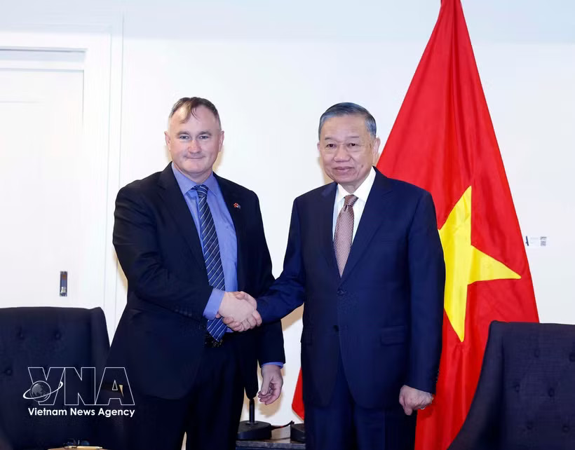 General Secretary of the Communist Party of Vietnam (CPV) Central Committee and President To Lam (right) meets with Craig Bradshaw, CEO of EQ Resources Limited of Australia. (Photo: VNA)