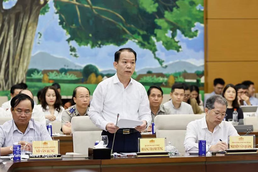 Minister of Justice Hoang Thanh Tung speaks at the discussion (Photo: VNA)