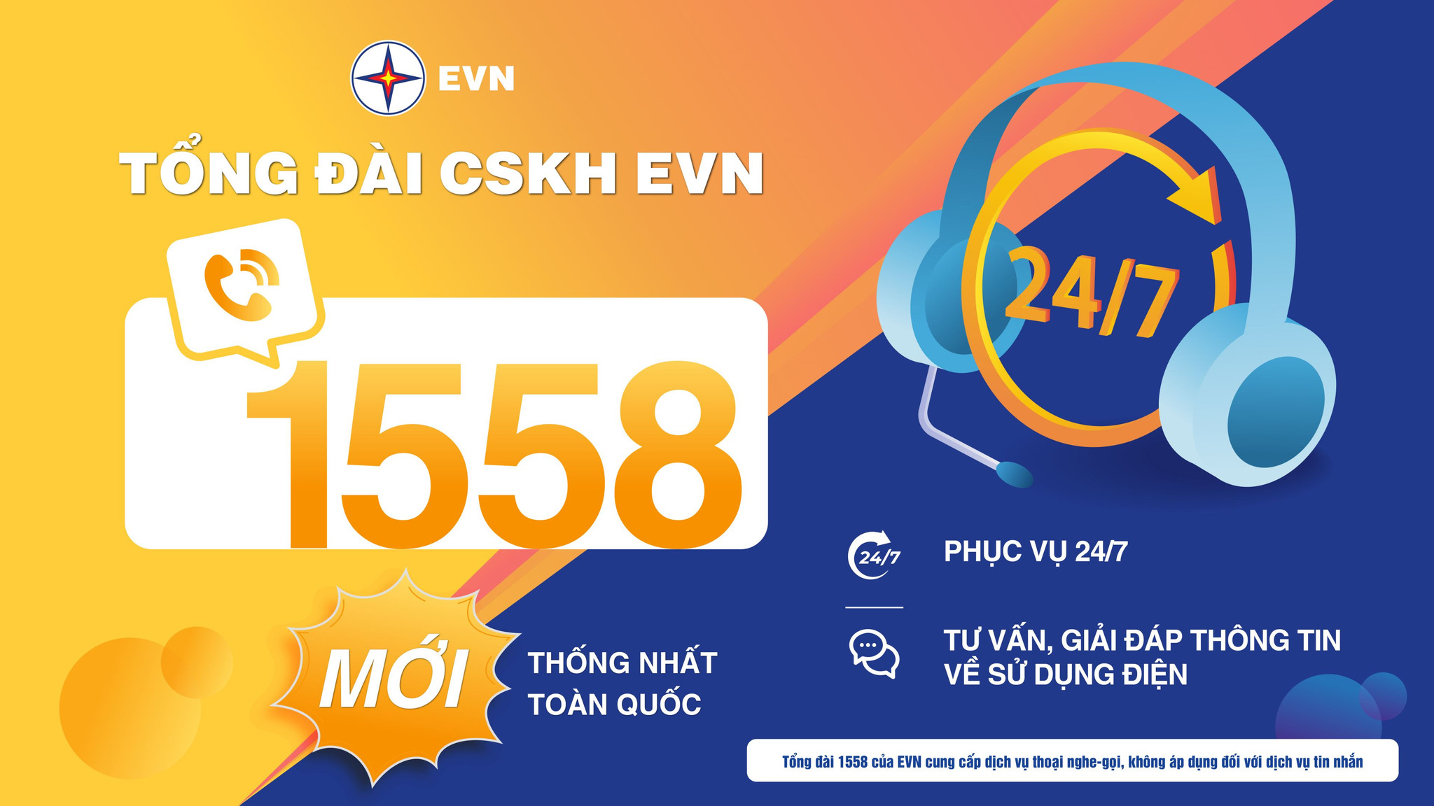 Tổng đài chăm sóc khách hàng 1558 của EVN chính thức hoạt động từ ngày 15/8/2026