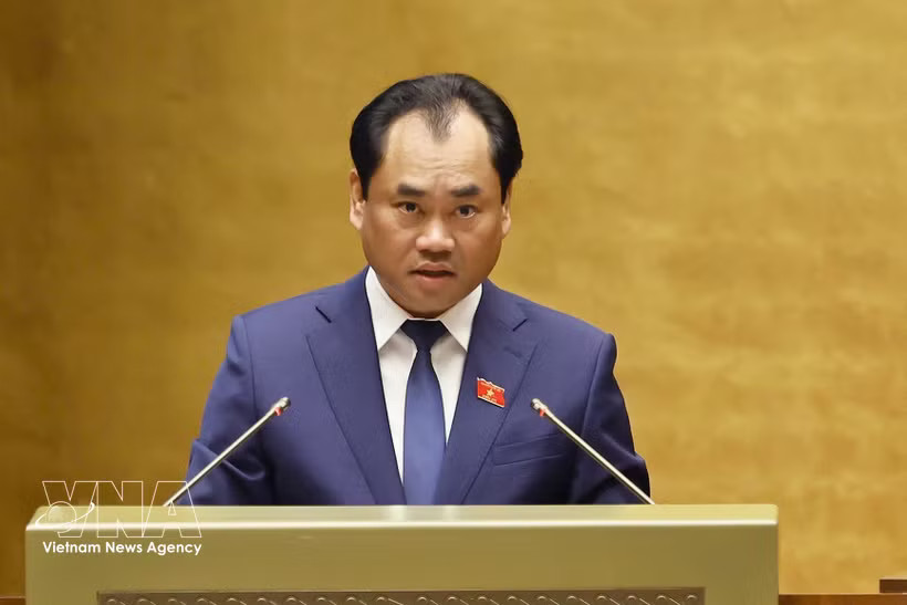 Minister of Agriculture and Environment Trinh Viet Hung presents the Government’s proposals on the amendments to the 2024 Land Law. (Photo: VNA)
