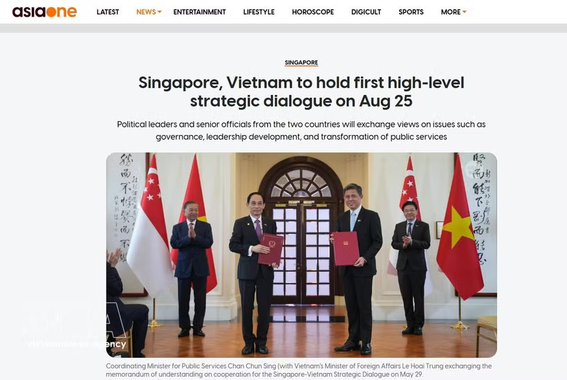 An article on AsiaOne highlighting the upcoming official visit to Singapore by Politburo member and Standing member of the Communist Party of Vietnam (CPV) Central Committee's Secretariat Tran Cam Tu (Photo: VNA)