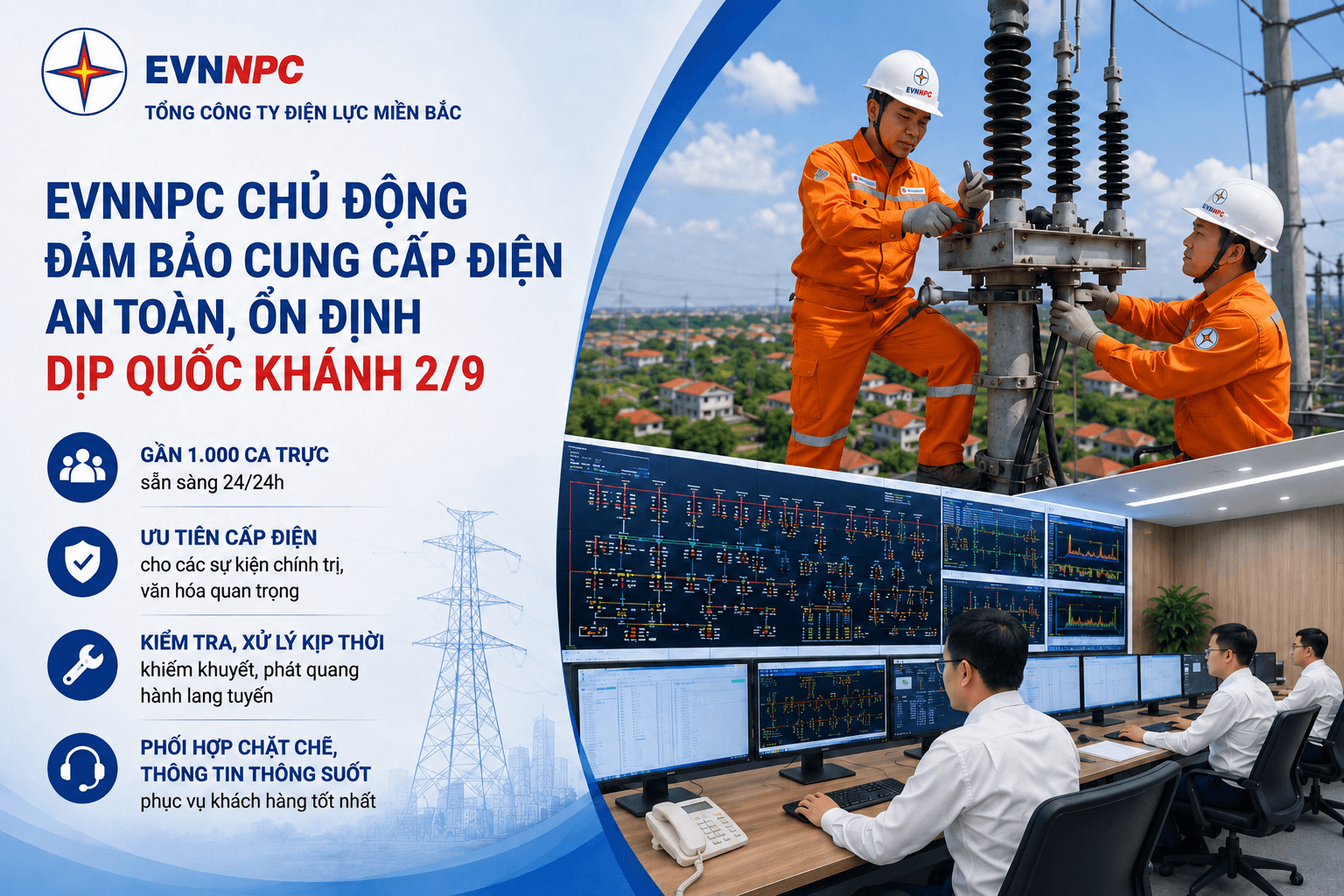 EVNNPC chủ động bảo đảm cung cấp điện dịp Quốc khánh 29. Ảnh NPC