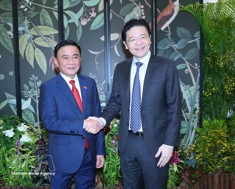 Politburo member and Standing member of the Communist Party of Vietnam Central Committee’s Secretariat Tran Cam Tu (L) meets with Secretary-General of the People’s Action Party and Prime Minister of Singapore Lawrence Wong on August 25. (Photo: VNA)