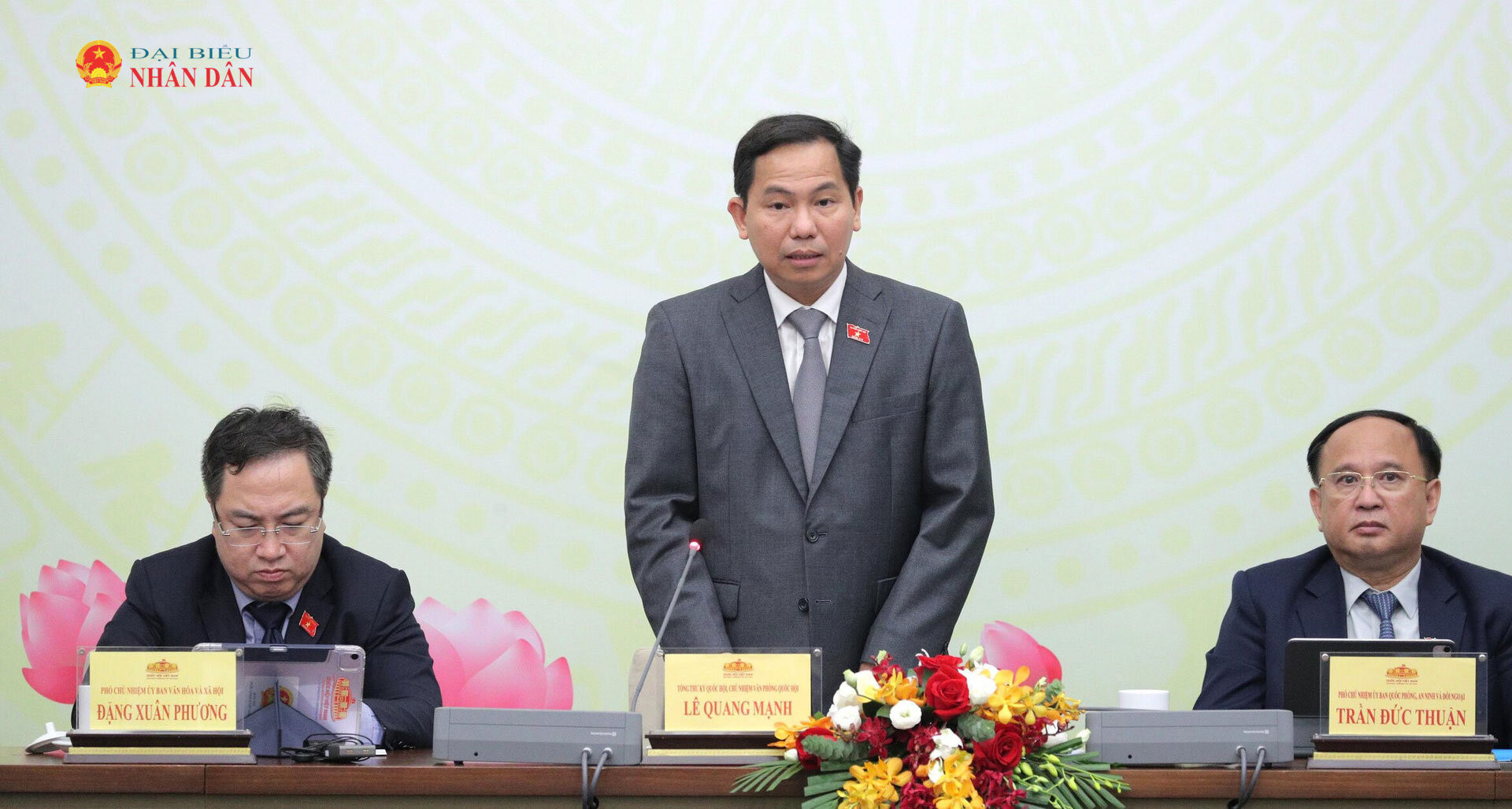 Tổng Thư ký Quốc hội, Chủ nhiệm Văn phòng Quốc hội Lê Quang Mạnh phát biểu tại Họp báo về kết quả Kỳ họp không thường lệ thứ Nhất