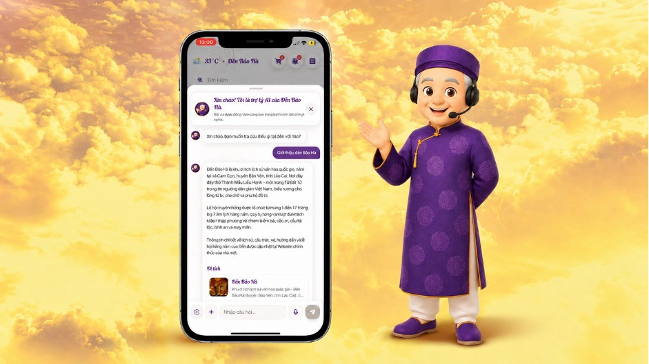 Hướng dẫn viên số đồng hành cùng du khách trong quá trình khám phá Đền Bảo Hà.