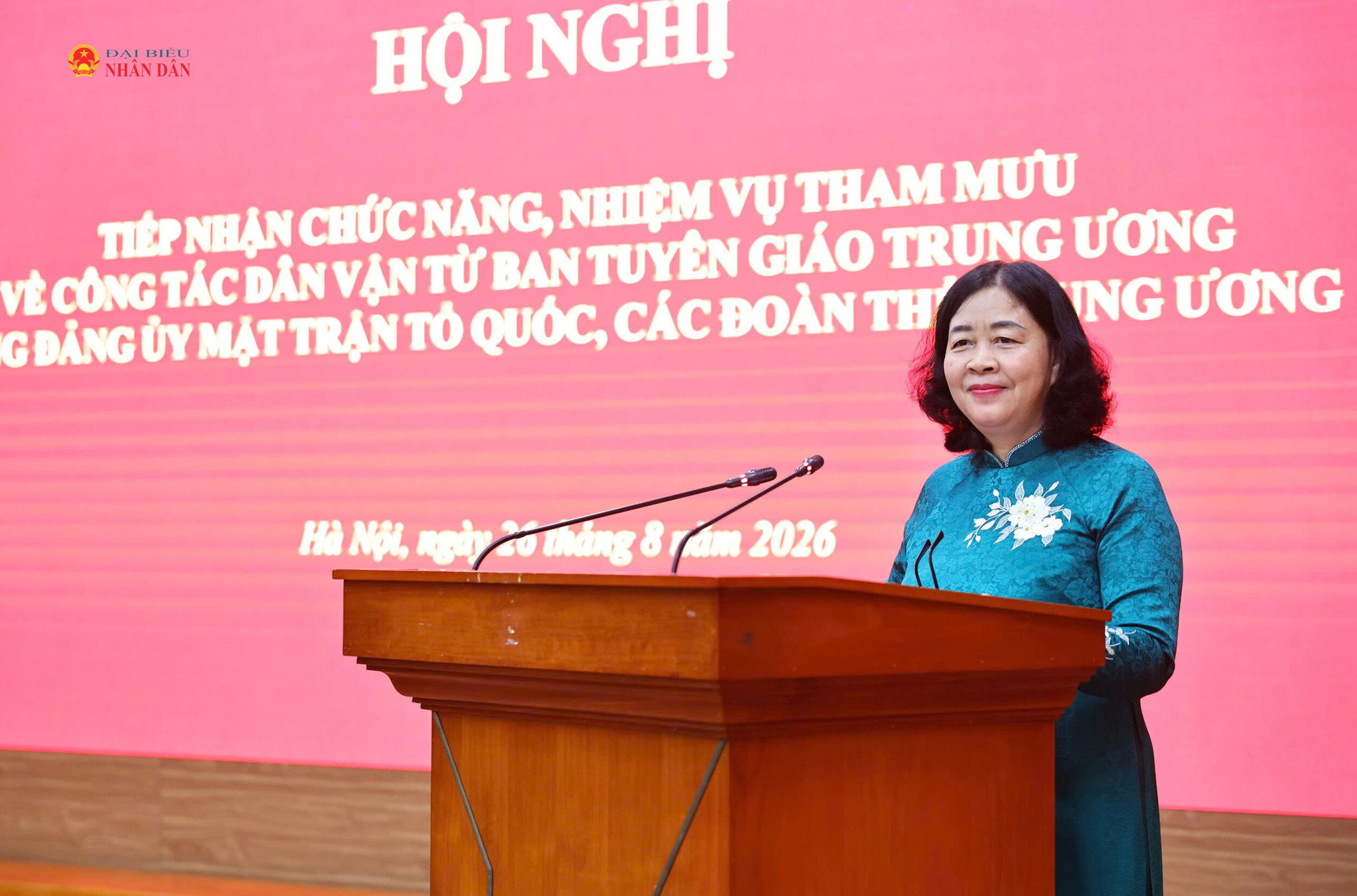 Chủ tịch Ủy ban Trung ương MTTQ Việt Nam Bùi Thị Minh Hoài phát biểu tại Hội nghị
