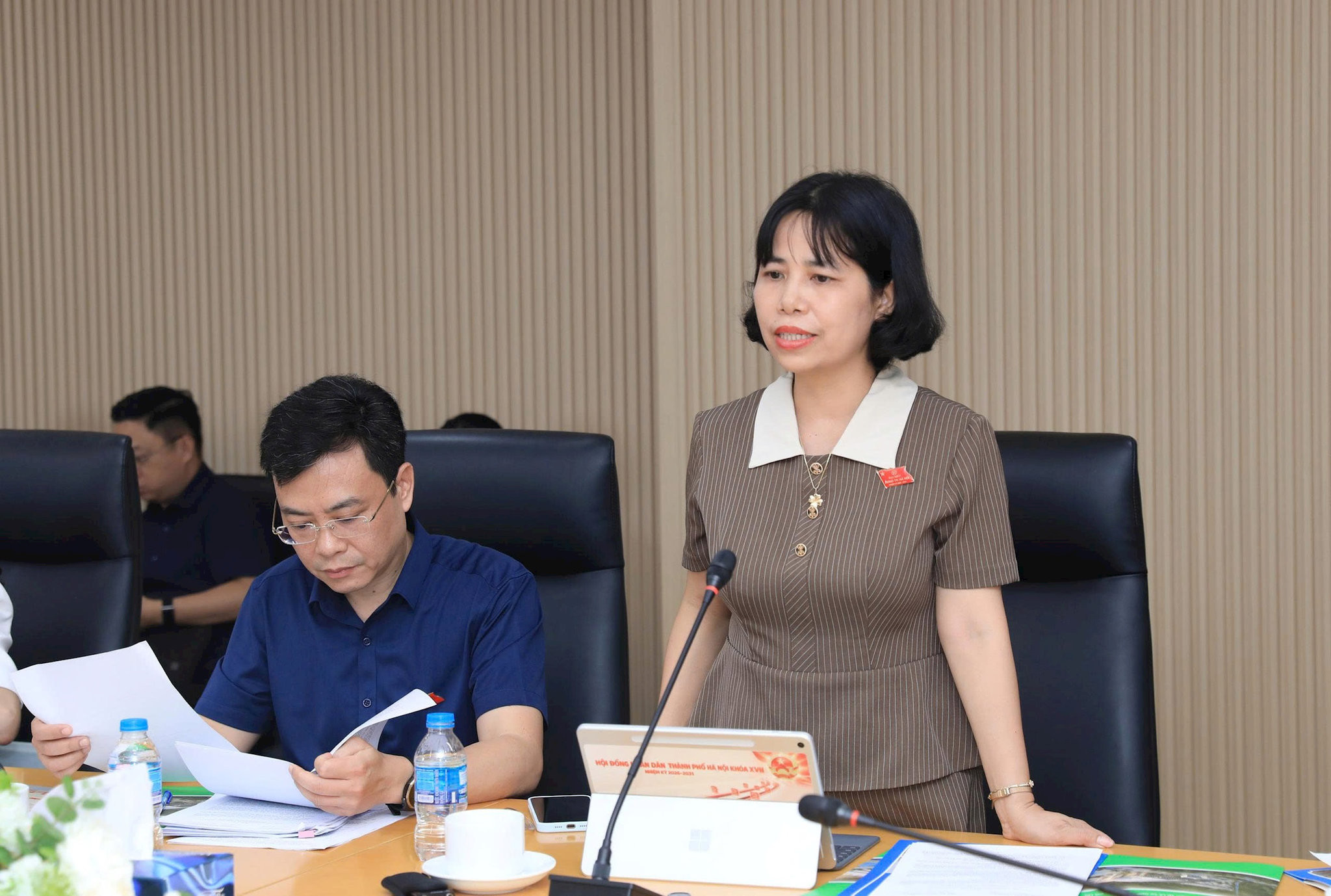 Trưởng ban Khoa học, Công nghệ và Môi trường HĐND thành phố Nguyễn Thị Diễm Hằng phát biểu tại buổi làm việc.