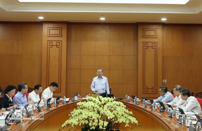 General Secretary of the Communist Party of Vietnam (CPV) Central Committee and President To Lam speaks at the meeting (Photo: VNA)