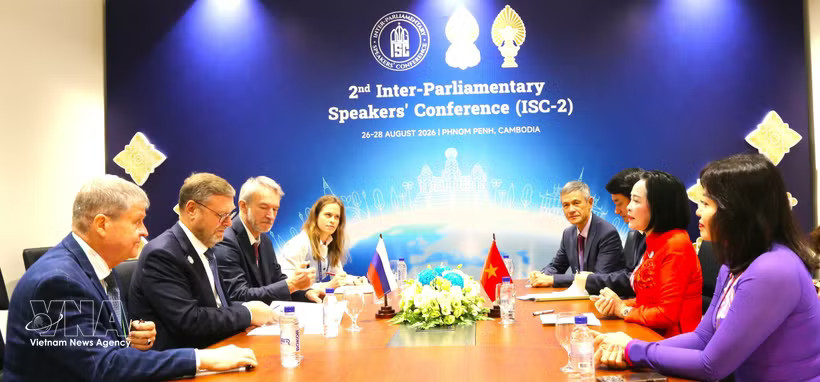 At the meeting between National Assembly (NA) Vice President Nguyen Thi Thanh and Deputy Speaker of the Federation Council of Russia (Upper House) Konstantin Kosachev. (Photo: VNA)