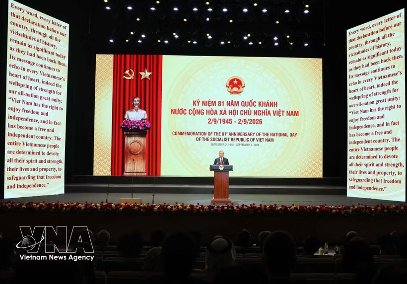 General Secretary of the Communist Party of Vietnam Central Committee and President To Lam delivers a speech at the ceremony marking the 81st anniversary of Vietnam's National Day (September 2, 1945–2026) at the Ho Guom Opera House in Hanoi on the evening of August 28, 2026. (Photo: VNA)