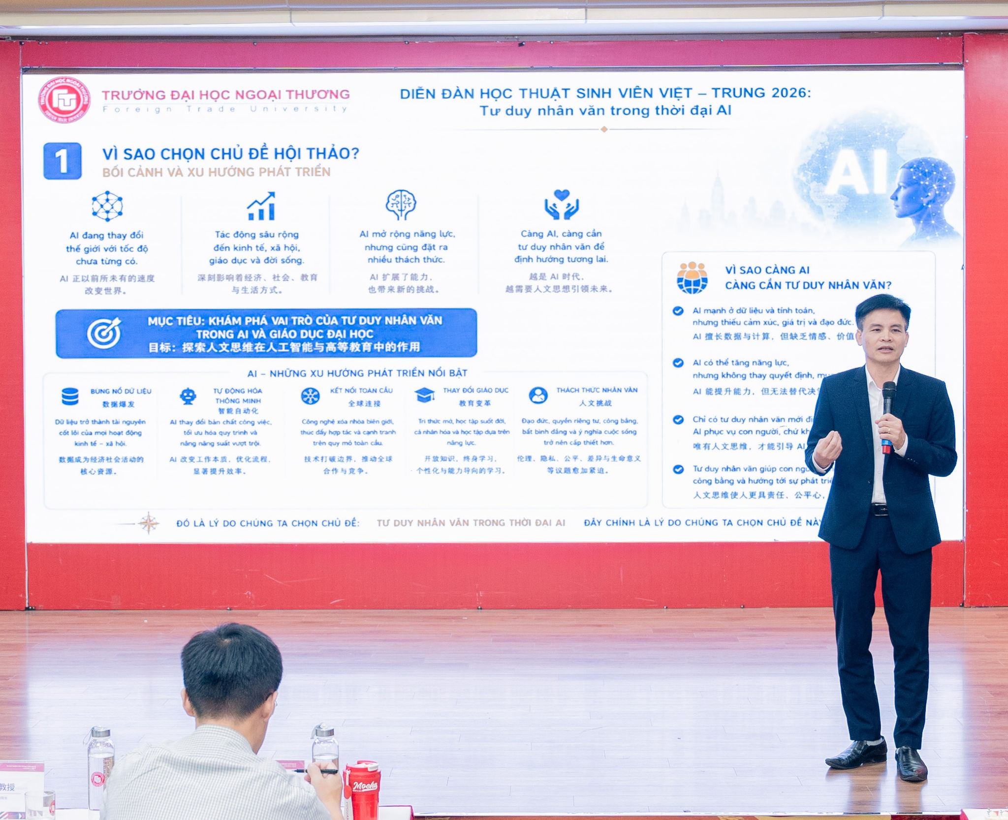 TS Lê Quang Sáng – Trưởng khoa Khoa Tiếng Trung Quốc, Trường Đại học Ngoại Thương trình bày đề dẫn tại Diễn đàn