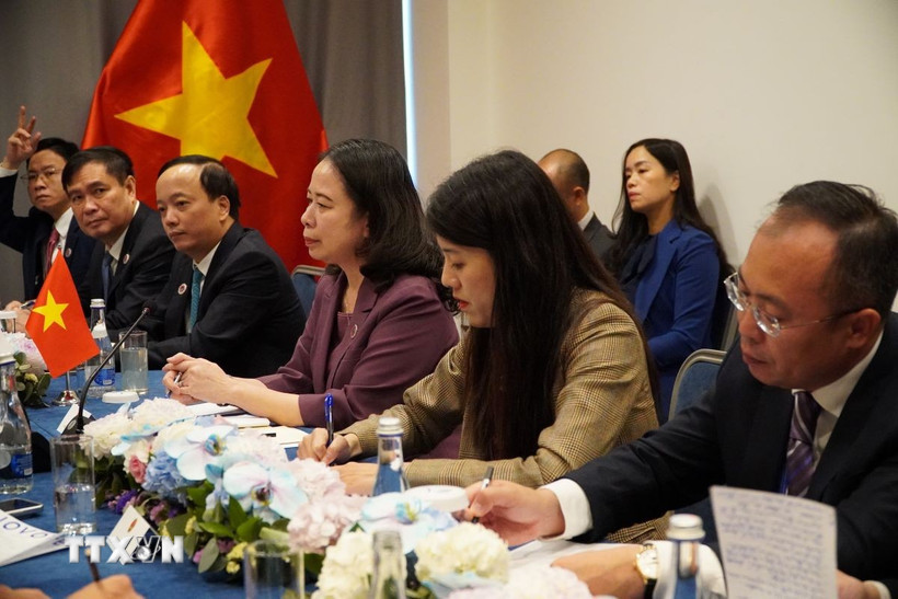 Phó Chủ tịch nước Võ Thị Ánh Xuân và các đại biểu đoàn Việt Nam tại cuộc gặp