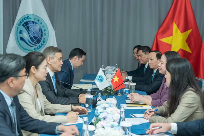 An overview of the meeting between Vice President Vo Thi Anh Xuan and Secretary-General of the Shanghai Cooperation Organisation Nurlan Yermekbayev in Bishkek, Kyrgyzstan, on August 31. (Photo courtesy of the Vietnamese Ministry of Foreign Affairs)