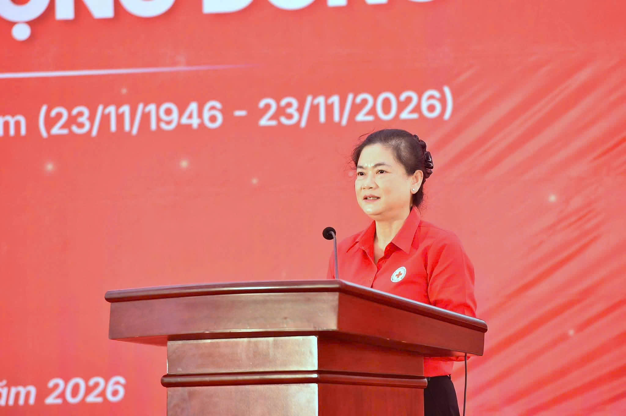 Chủ tịch Hội Chữ thập đỏ Việt Nam Đỗ Thị Thu Thảo phát biểu