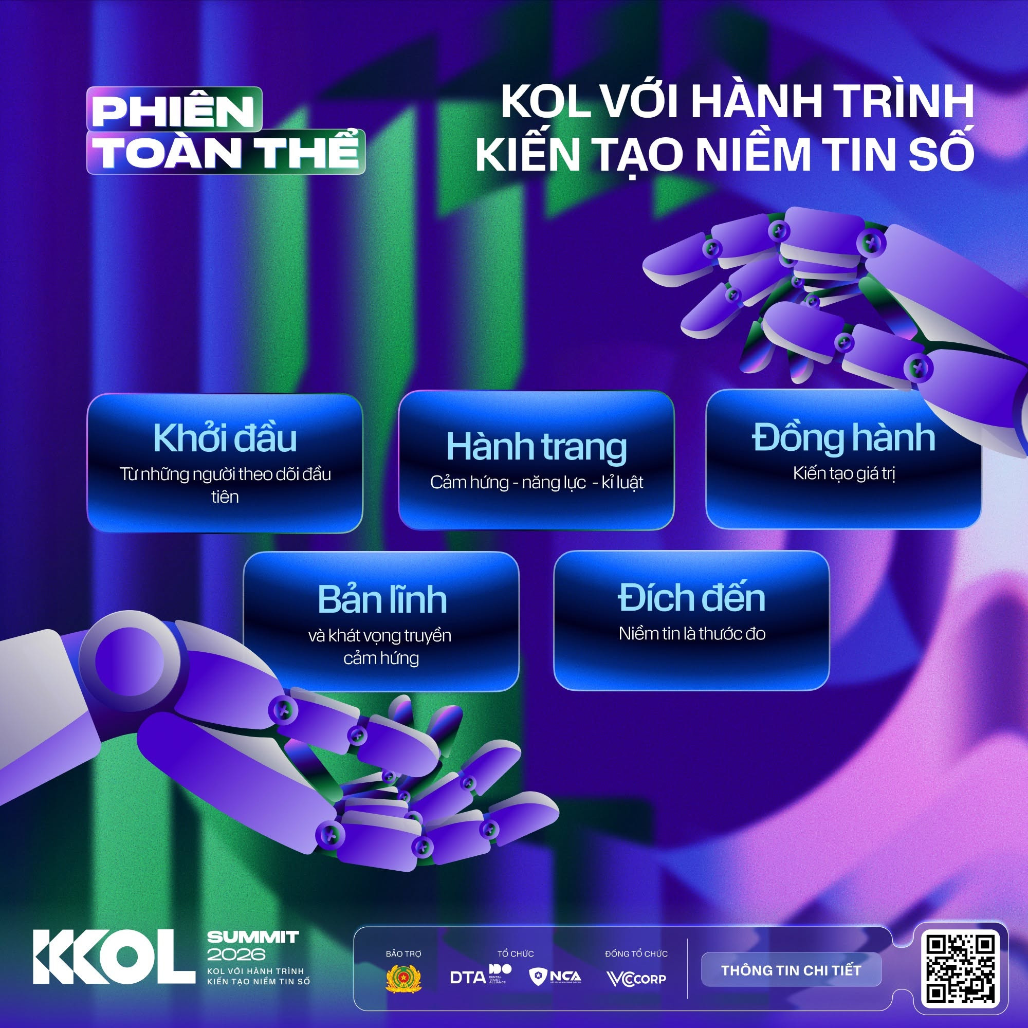 Hội nghị KOL toàn quốc - KOL Summit 2026 sẽ diễn ra cả ngày 7/9 với các phiên hội nghị chuyên đề và đối thoại diễn ra song song vào buổi sáng, phiên toàn thể diễn ra buổi chiều cùng ngày và hoạt động trải nghiệm xuyên suốt.