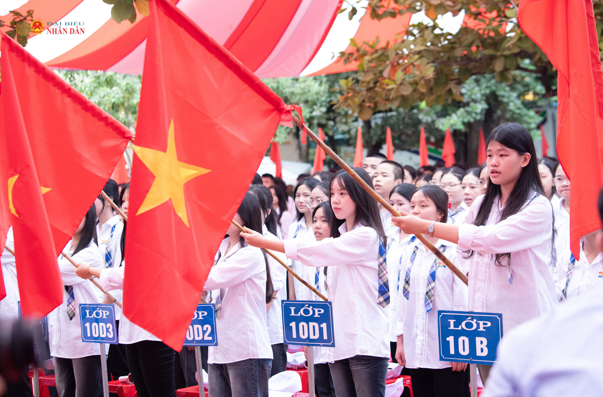Các em học sinh trường Lê Quý Đôn thực hiện nghi thức chào cờ.2