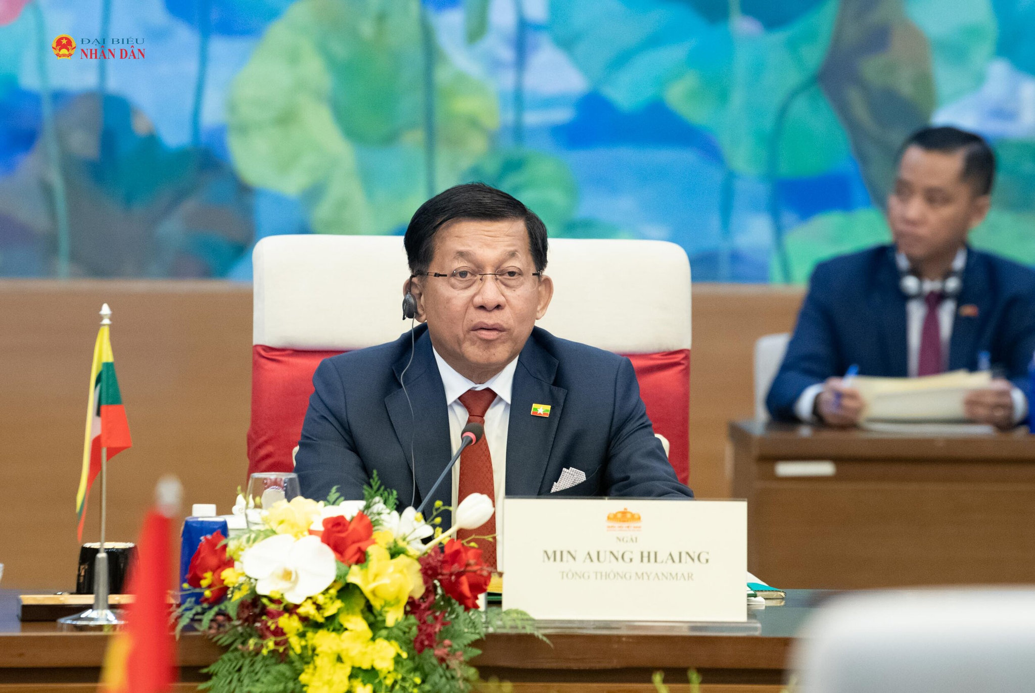 Tổng thống nước Cộng hòa Liên bang Myanmar Min Aung Hlaing phát biểu tại cuộc hội kiến