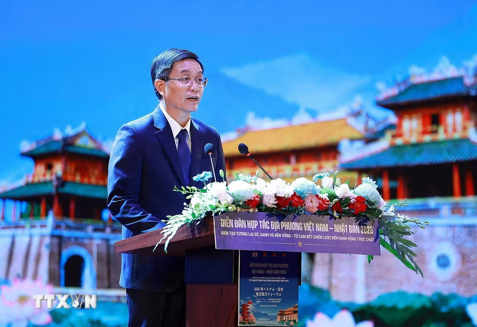 Bí thư Thành ủy Huế Nguyễn Đình Trung phát biểu tại Diễn đàn Hợp tác địa phương Việt Nam-Nhật Bản năm 2026