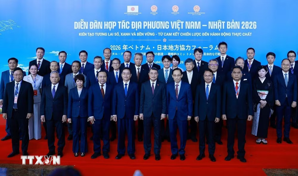 Thủ tướng Lê Minh Hưng với các đại biểu tham dự Diễn đàn Hợp tác địa phương Việt Nam-Nhật Bản năm 2026 tại thành phố Huế. (Ảnh: Dương Giang/TTXVN) Thủ tướng Lê Minh Hưng với các đại biểu tham dự Diễn đàn Hợp tác địa phương Việt Nam-Nhật Bản năm 2026 tại thành phố Huế