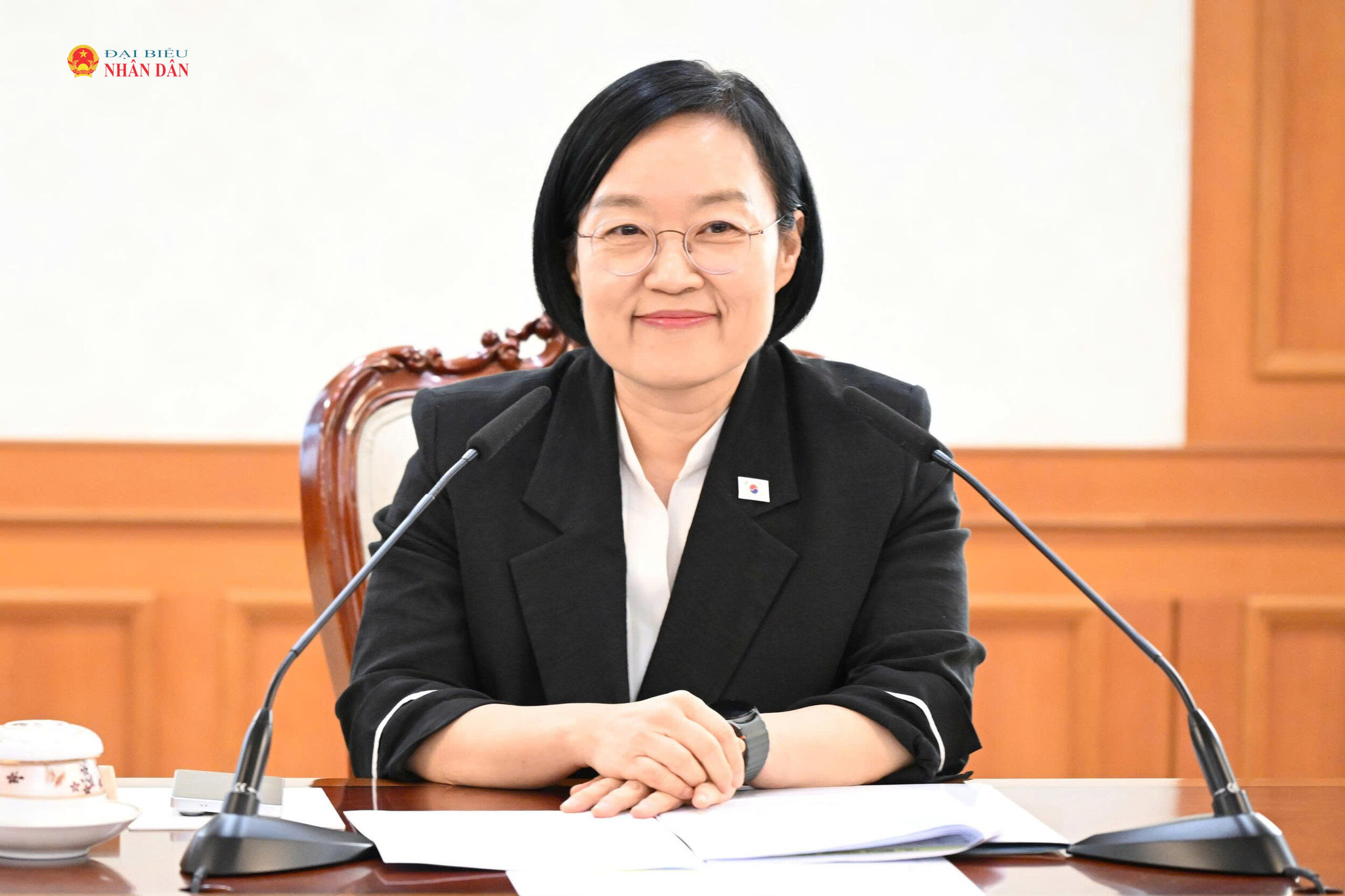 Thủ tướng Hàn Quốc Han Seong Sook phát biểu phát biểu tại cuộc hội kiến.