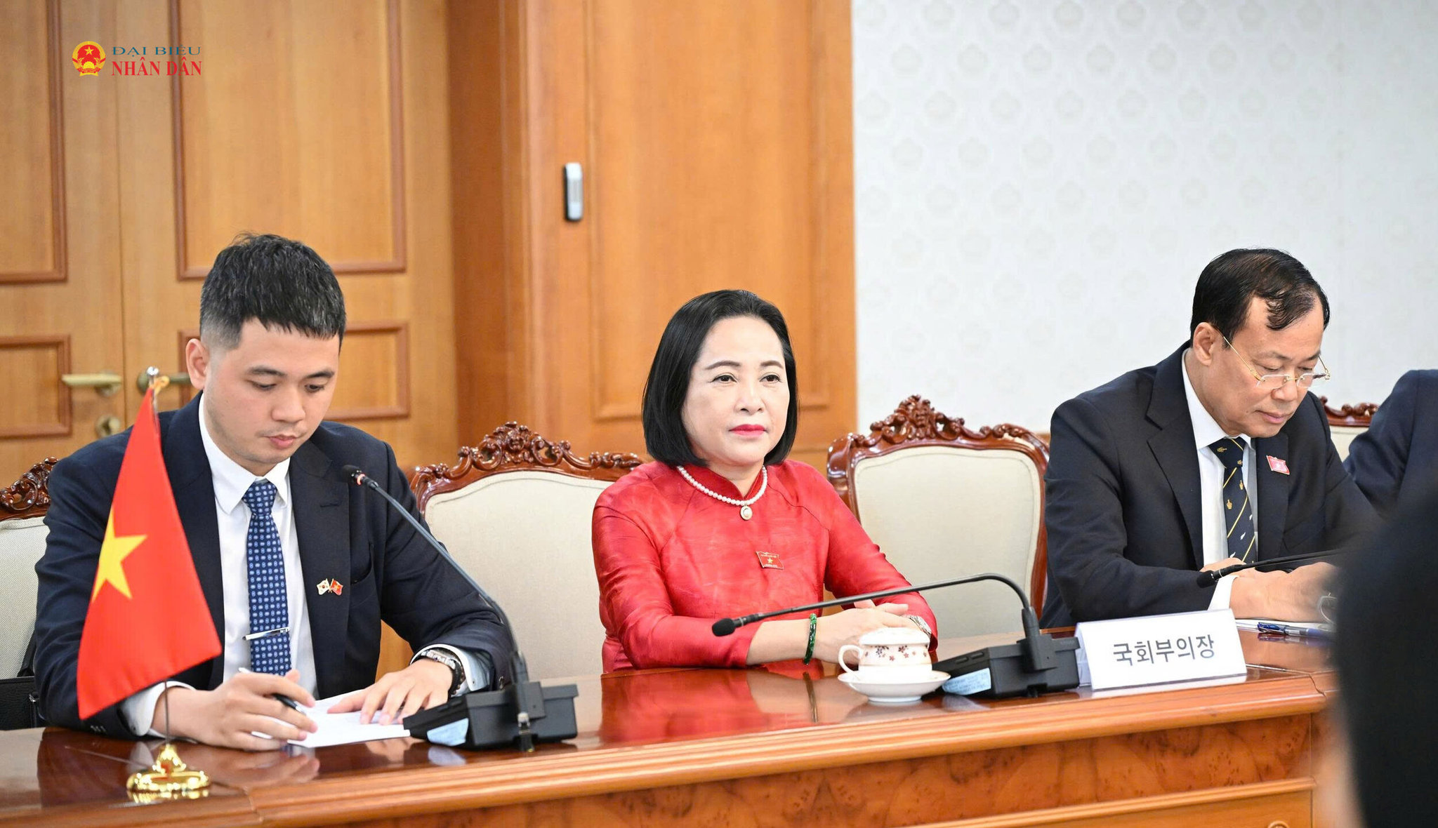 Phó Chủ tịch Quốc hội Nguyễn Thị Thanh và các đại biểu dự cuộc hội kiến.