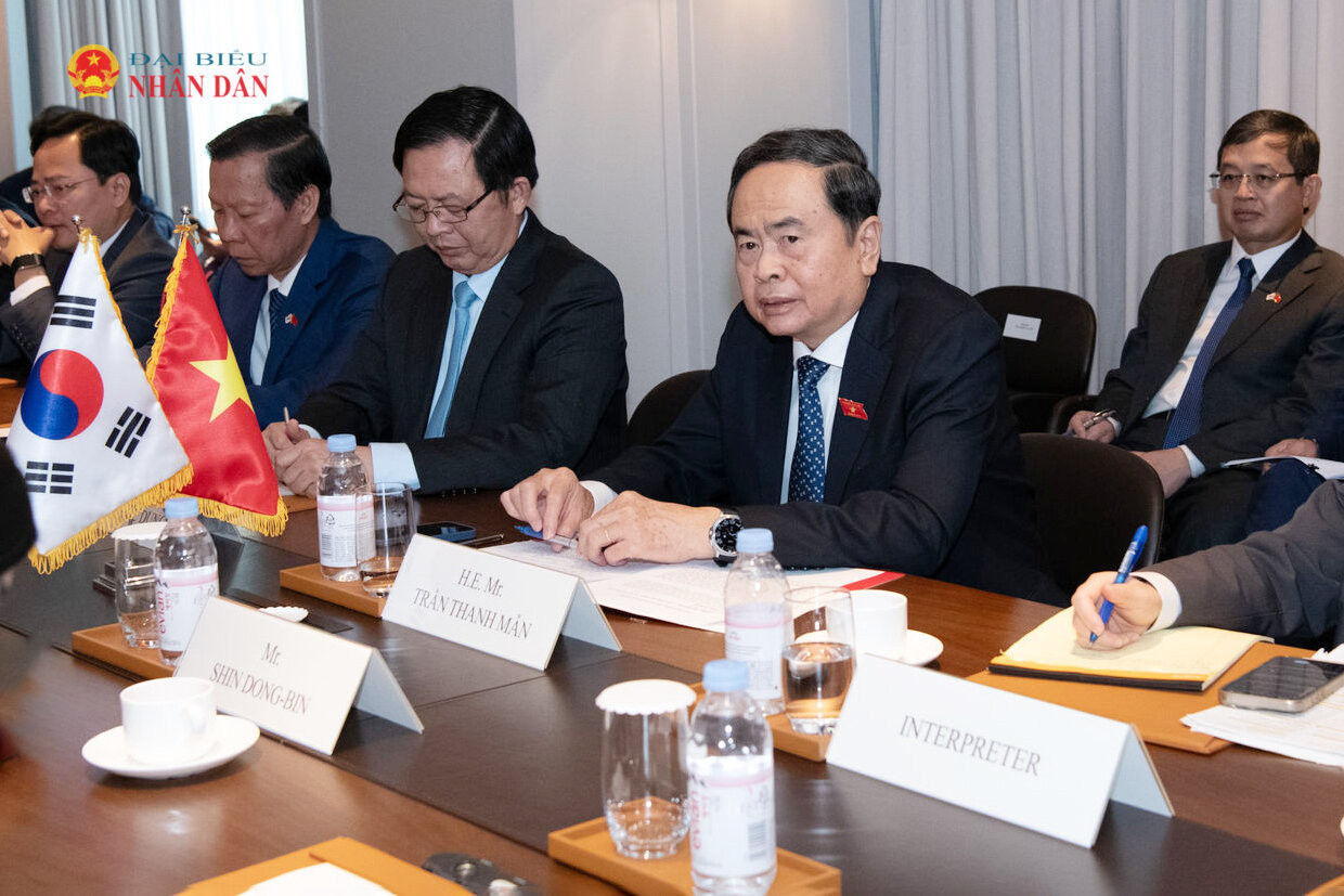 Chủ tịch Quốc hội Trần Thanh Mẫn phát biểu tại cuộc tiếp