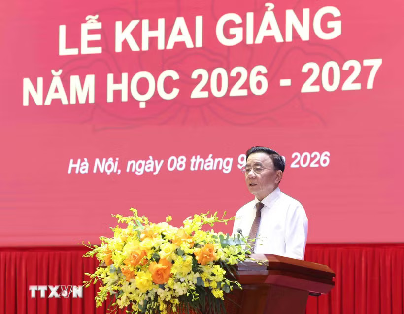 Thường trực Ban Bí thư Trần Cẩm Tú phát biểu chỉ đạo tại Lễ khai giảng năm học mới Học viện Chính trị Quốc gia Hồ Chí Minh. (Ảnh: Phương Hoa/TTXVN)