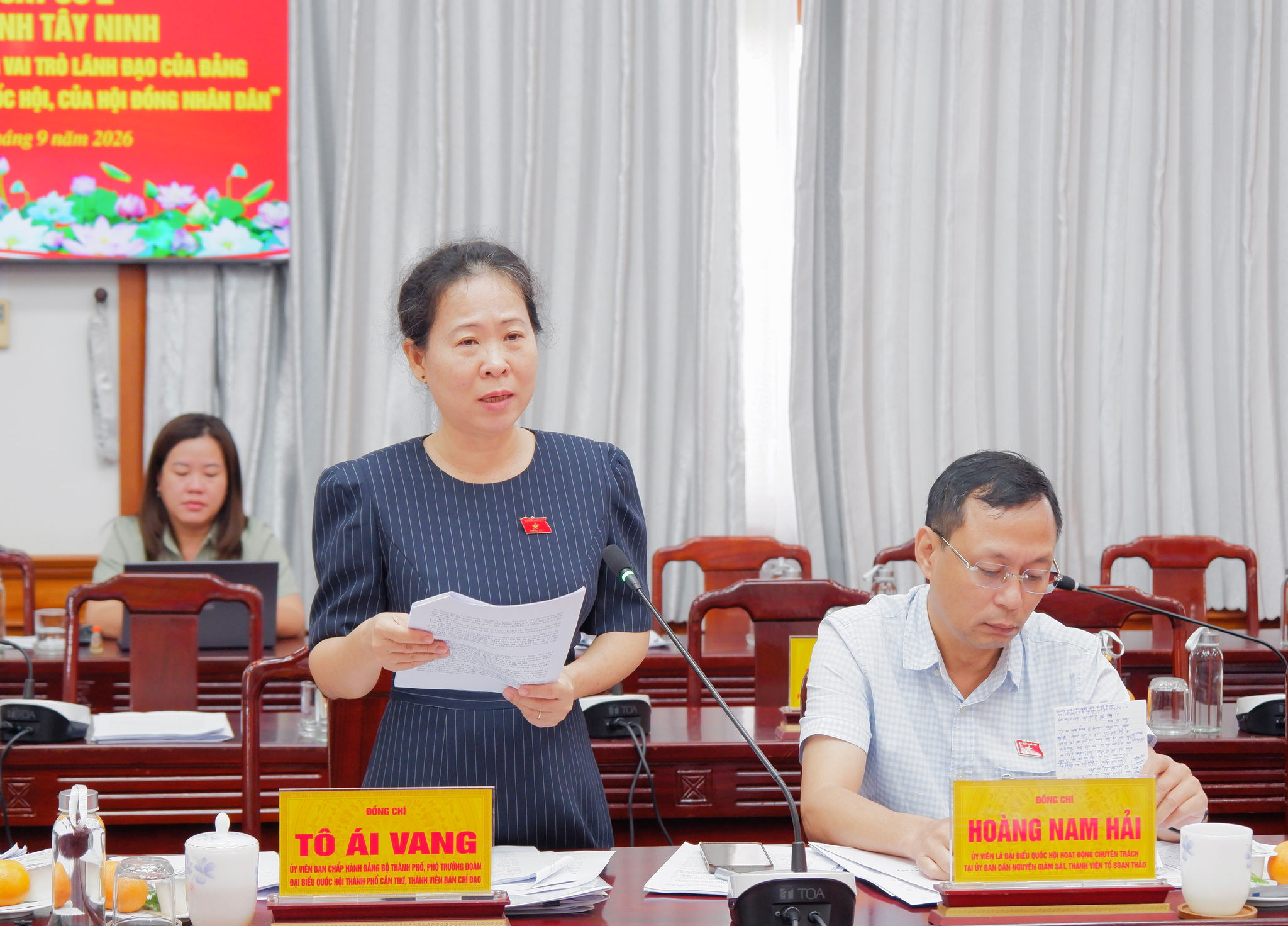 Phó trưởng đoàn chuyên trách ĐBQH TP. Cần Thơ Tô Ái Vang phát biểu